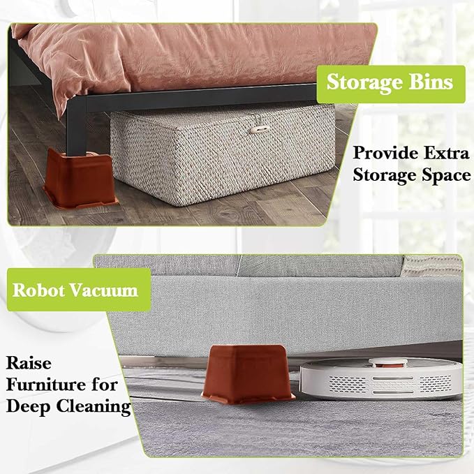 Bed Risers 1 inch, 2 inch, 3 inch, 4 inch, 6 inch, 8 inch Heavy Duty, Oversized Furniture Riser for Couch Sofa Table Chair Leg Frame Dorm, Support up to 6000 Lbs (Brown 4 Pack, 4 inch)