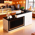 L-Shaped Reception Desk with Counter LED Light and Lockable Drawers and Storage Tall Modern Front Desk Reception Counter for Checkout Lobby Beauty Salon D Left 63inch/160cm