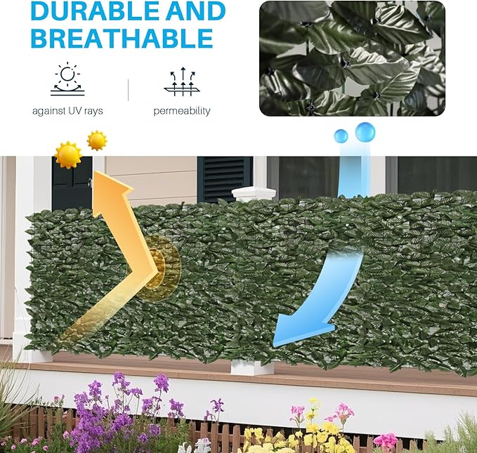Patio Paradise 4'x14'-8Pc Faux Ivy Fence Privacy Screen Artificial Greenery Wall Backdrop,Fake Grass Wall Panels for Outside Apartment Balcony,Vine Leaf Decor for Outdoor Patio Chain Link