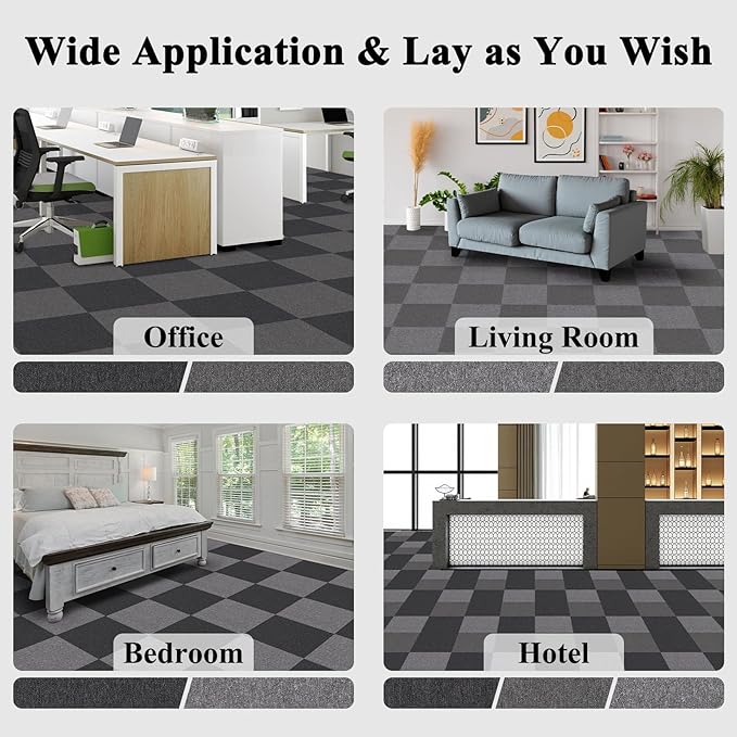20" X 20" Carpet Tiles, Carpet Squares, 24 Tiles/64.5 Sq.Ft per Box, Floor Carpet Tiles for Home Office Industry, Light Grey