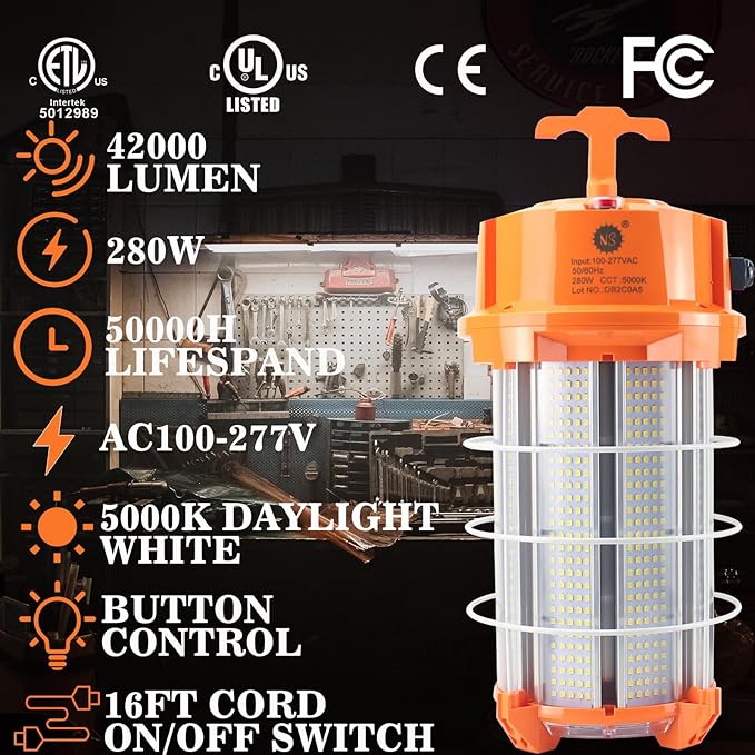 NS 280W LED Work Light 42,000 Lumens 5000K Construction High Lumens Super Bright Durable Temporary Job Site Lighting