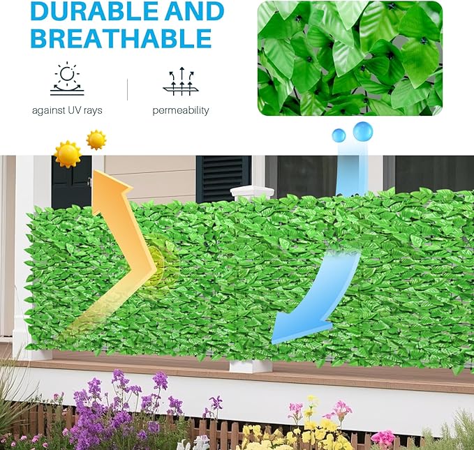 Patio Paradise 4'x60'-1Pc Faux Ivy Fence Privacy Screen Artificial Greenery Wall Backdrop,Fake Grass Wall Panels for Outside Apartment Balcony,Vine Leaf Decor for Outdoor Patio Chain Link