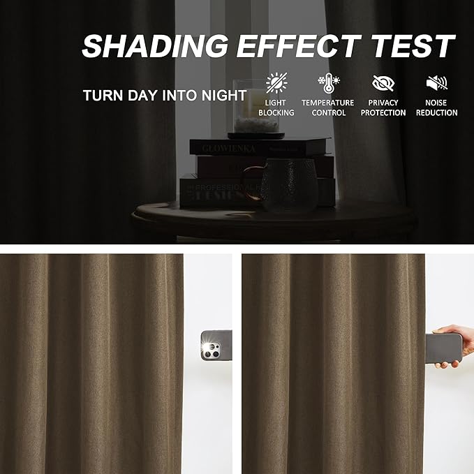 DUALIFE Chocolate Brown Pinch Pleated Blackout Curtains 96 Inches Long, Back Tab with Hooks, Linen Full Black Out Thermal Insulated Track Curtain for Bedroom Living Room,40" Wx96 L, 2 Panels