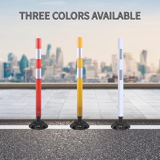 8 Pack Traffic Delineator Posts – High Visibility Reflective Safety Cones with Spring Base for Roadway, Parking, Garage, Construction Zones (White, 36 Inch)