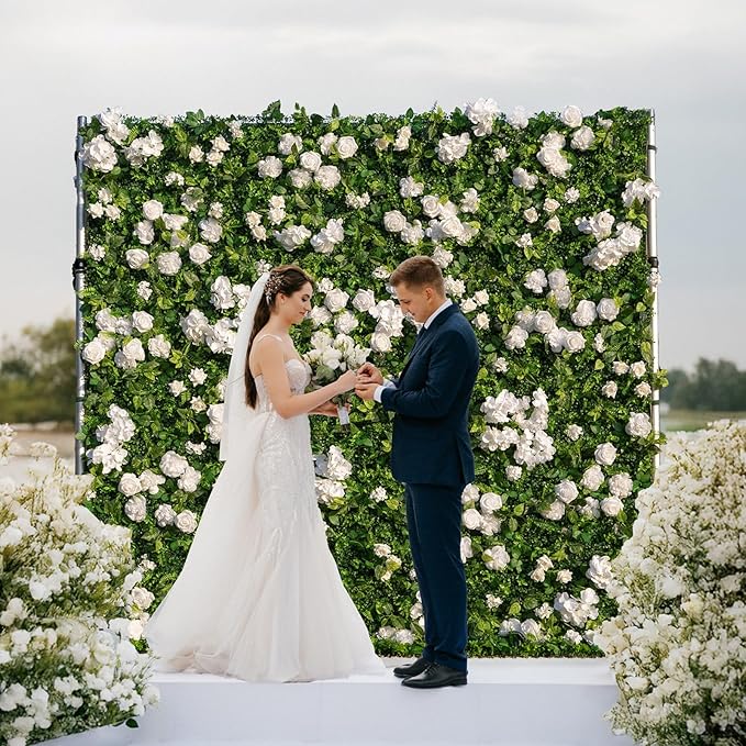 Artificial Luxury‌ Flower Wall Backdrop, Gorgeous 3D Silk Floral Backdrop for Wedding, Baby Shower, Party and Home Decor, Quick Assembly/Storage, Eco ＆ Pet Friendly, 2 pcs, Each Panel 2 * 8 ft.
