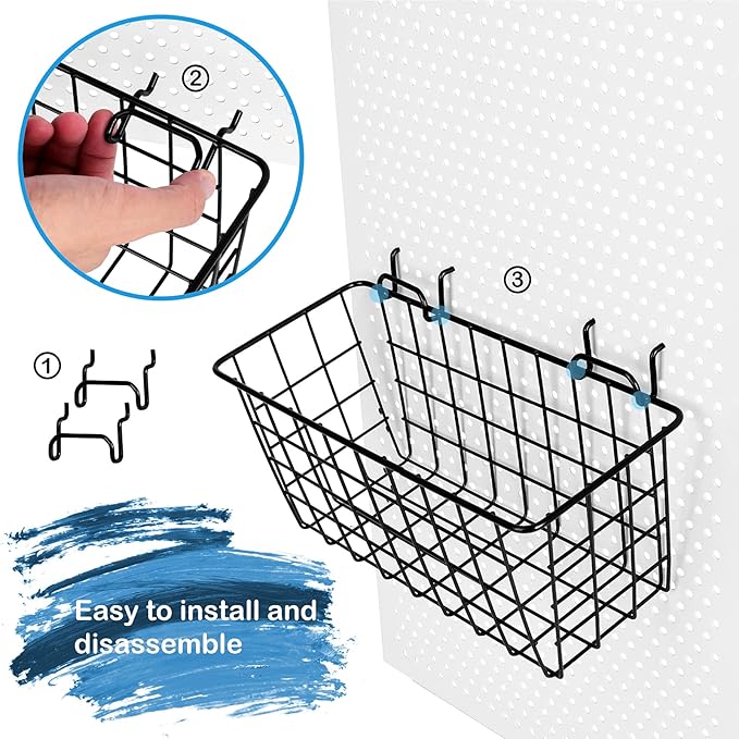 G.CORE 4 Pack Pegboard Baskets, Metal Shelves Hooks to 1/8" 1/4" Peg Boards, Peg Board Baskets Bins Set - Organize Tools Workbench Accessories Garage Storage Wall Mount Organizer Attachments