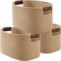 Cotton Rope Basket, Storage Baskets with Handle, 15x10x9 Inch Woven Basket for Shelves, Laundry, Towels, Clothes, Books (Jute/Brown 3Pack)