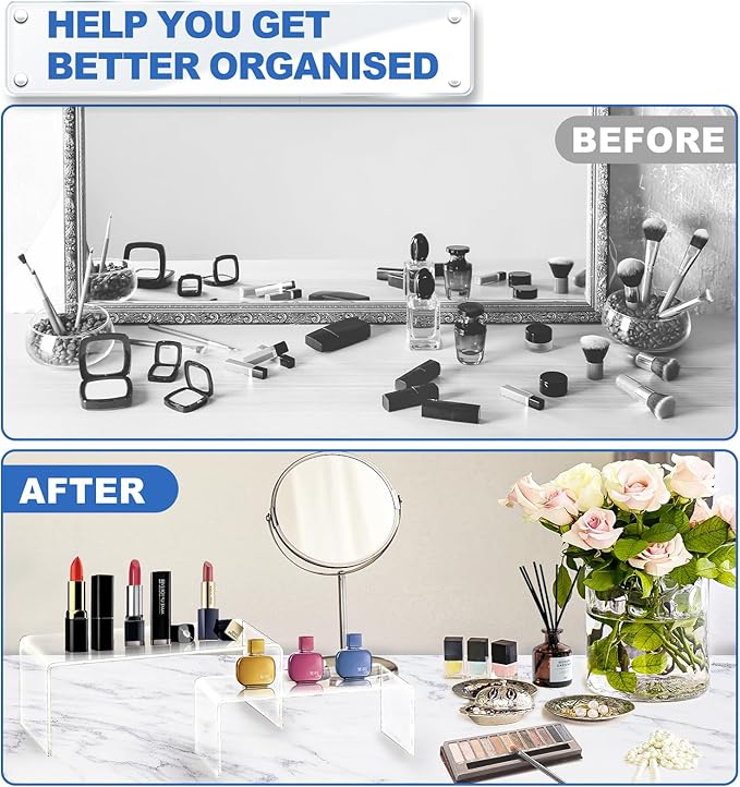 Aheroi Large Acrylic Risers, 8 Pcs 2 Set(7”L~8”L~9”L) Acrylic Display Set Rectangular Stands Shelf Clear Display Risers for Decor, Cake Shelves Retail Shoe Showcase