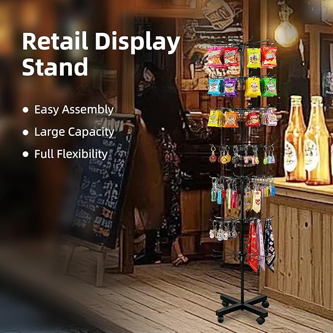7-Tier Rotating Display Rack, 360° Heavy-Duty Spinning Merchandiser for Retail Stores & Showrooms, Movable Floor Gondola for Clothing, Shoes & Accessories