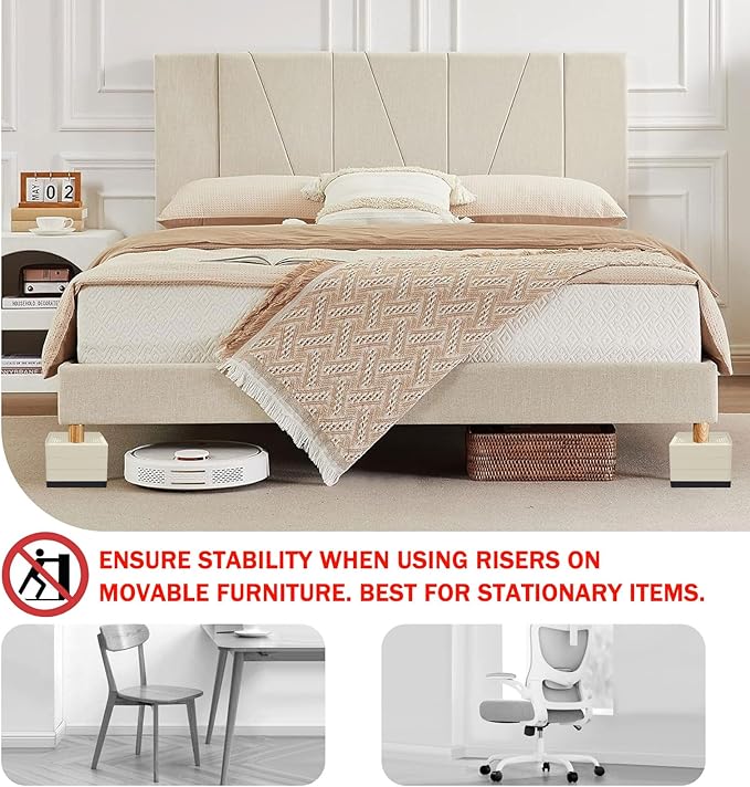 Furniture Risers 4 Inch, Heavy Duty Furniture Elevator in Heights of 1.5, 3 or 4 Inch，Rectangle Raising Blocks for Bed, Couch, Desk, Sofa, Tables,Support Up to 1,300 Lbs (4 Pack-Apricot)
