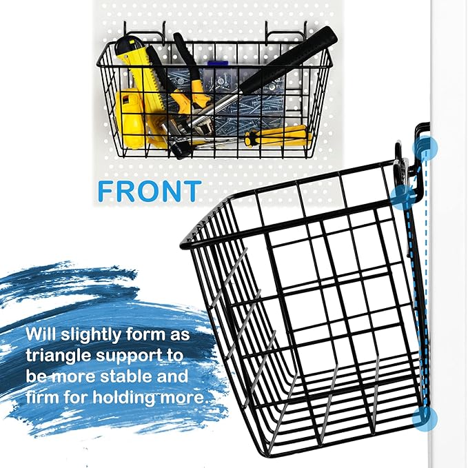 G.CORE 2 Pack Pegboard Baskets, Metal Shelves Hooks to 1/8" 1/4" Peg Boards, Peg Board Baskets Bins Set - Organize Tools Workbench Accessories Garage Storage Wall Mount Organizer Attachments