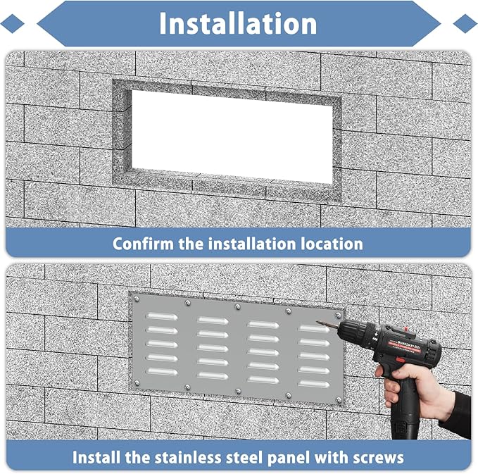 2 Pack Stainless Steel Venting Panel for Grill Accessory Stainless Steel Vent Cover Grill Vent for Masonry Fire Pits Outdoor Kitchen Vent, 15" by 6-1/2"