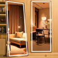 Full Length Mirror with Lights, 71" x 24" LED Lighted Floor Standing Body Mirror, Dimmable & 3 Color Lighting for Bedroom, Cloakroom, Dressing Room, Tempered Glass, Square White