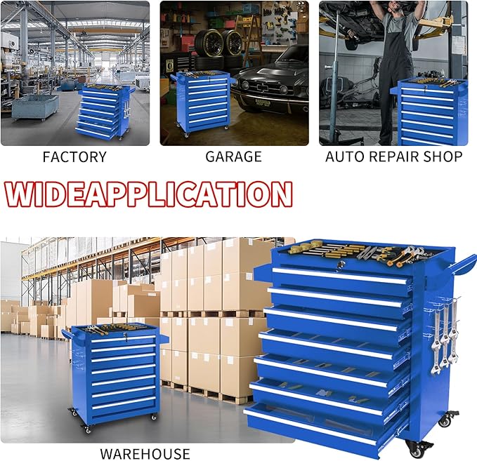 7-Drawer Tool Chest with Wheels & Drawers, Toolbox Organizer Storage for Garage, Suitable for Moving/Gift/Daily Use(Blue)