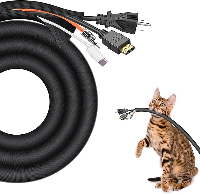 Cord Protectors from Pets no Chew, 1/2Inch 10ft Wire Protectors for Pets, Cord Covers for Pets, Dog and Cat Cord Protector Cable Sleeves Cable Management Black