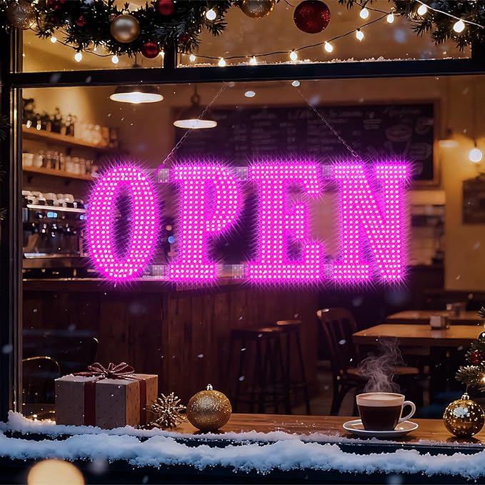 30" x 10" Large LED Open Signs with Remote Control 14 Modes Dimmable Open Sign for Business Window Stores Retail and Restaurant Pink