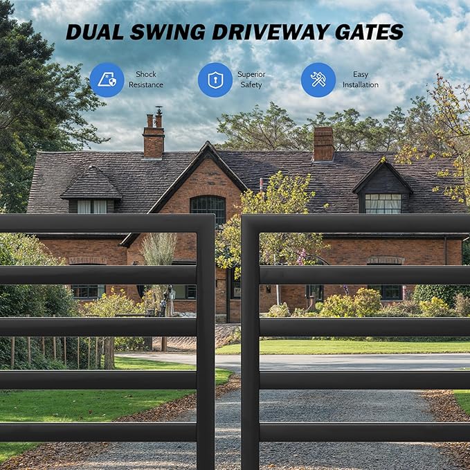 ZUMI Dual Swing Driveway Gate, 18x6 ft. Outdoor Steel Fence for Home Security, Heavy-Duty Weatherproof Iron Kit, Brooklyn Style
