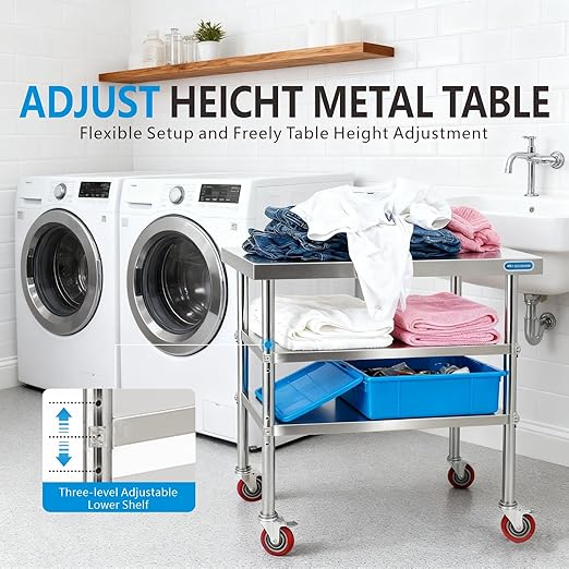 Stainless Steel Table with Wheels Stainless Steel Prep Table 24 x 30 Inch, NSF Commercial SS Metal Kitchen Prep Worktable for Restaurant Kitchen Garage Warehouse