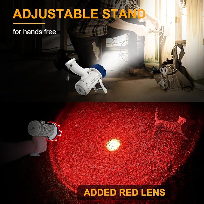 YIERBLUE Rechargeable Spotlight Floodlight Combo High High Lumen LED, IP67 Waterproof Spot Light COB Flood Light, Impact Resistant Handheld Spotlight with Foldable Stand and Red Len