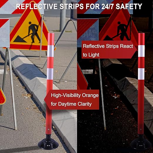 36 Inch Heavy Duty Traffic Cones 8-Pack with Spring Base - OrangeStar Reflective Safety Cones for Construction Zones, Highways, Parking Lots - Orange Road Delineators