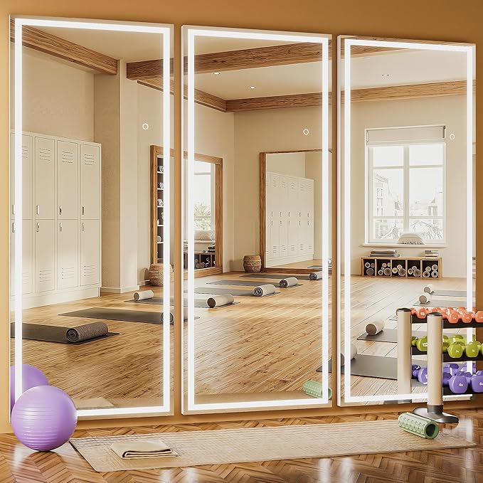 Full Length Mirror with Lights, 83" x 36" Large LED Lighted Floor Standing Body Mirror, Dimmable & 3 Color Lighting for Bedroom, Cloakroom, Dressing Room, Tempered Glass, Square White