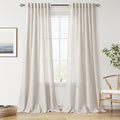 Nanspring Pearl White Extra Long 120 Inch Curtains for Living Room Linen Light Filtering Semi Sheer Curtain Back Tab Coastal Decor Floor to Ceiling High Window for Bedroom Office 52x120, 2 Panels