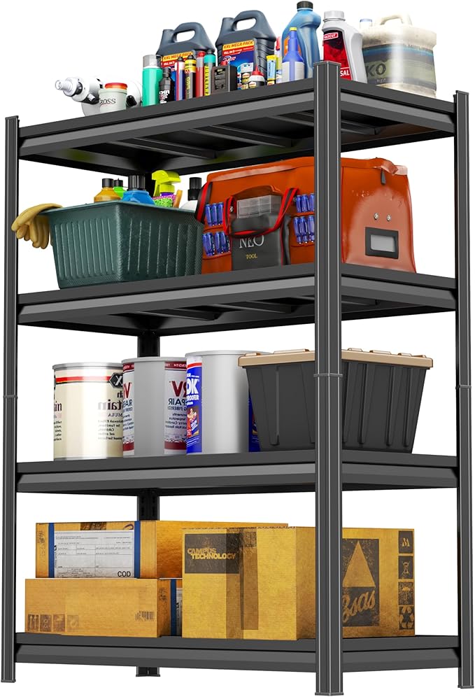 Adjustable 4-Tier Garage Shelving, Heavy Duty Steel Storage Rack, High Load Capacity, Ideal for Garage, Warehouse, or Home Organization (4-Tier 63" H x 40" W x 20" D)