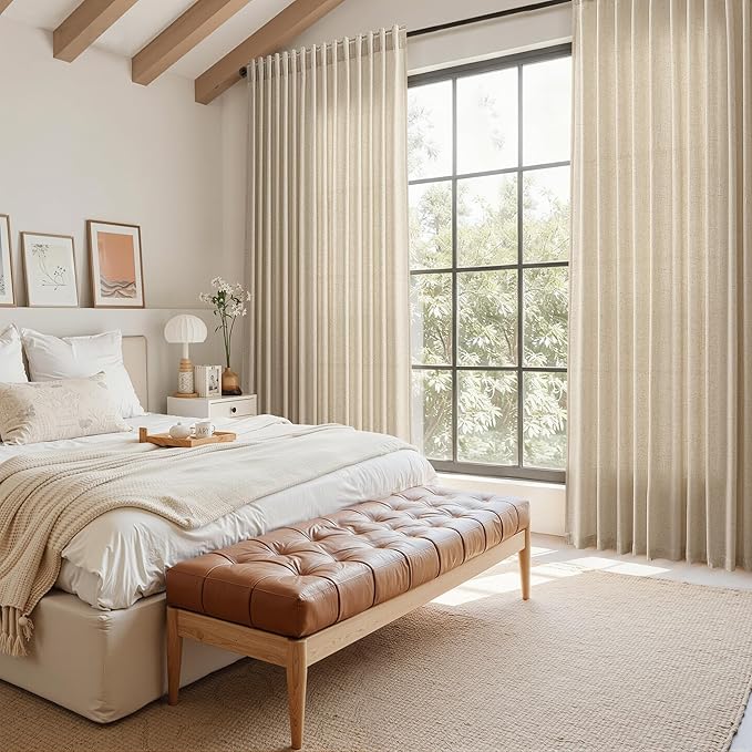 Nanspring Taupe Burlywood Curtains 120 Inches Long for Living Room Linen Textured Rustic Farmhouse Privacy Sheer Curtains Back Tab Floor to Ceiling Curtain for Bedroom Office 52x120, 2 Panels