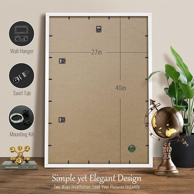 VCK 27x40 Poster Frames Set of 5, Exclusive Woodgrain White Picture Frame, Wall Mounting Hanging
