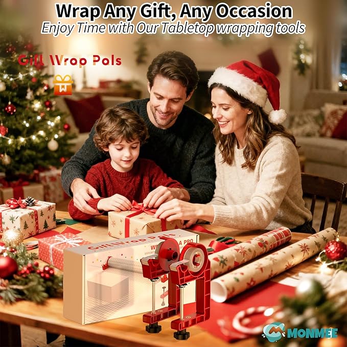 Tabletop Gift Wrapping Tool with Tape Dispenser–2 Pack Adjustable Wrapping Paper Table Clamps with 2 Tapes–Perfect for Christmas, Holidays, and Crafting