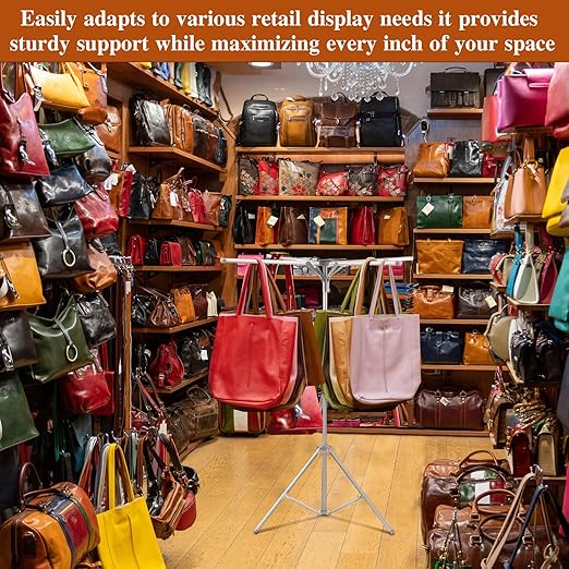 Shimeyao Metal Shopping Bag Rack 51-71 Inch Adjustable Height Heavy Duty Bag Display Stand Holder for Vendors with 4 Foldable Arms for Malls, Boutique, Trade Show, Craft Fairs(Gray)