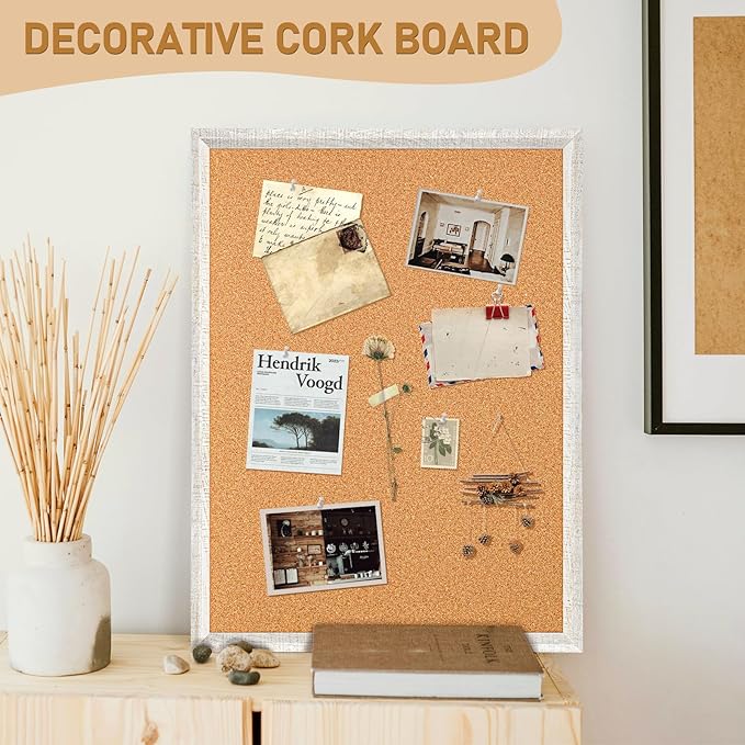 DOLLAR BOSS Cork Board for Wall - 48 X 36 Inches, Grey Texture Framed Bulletin Board Corkboard Decorative Hanging Pin Board for Office & Home Decor