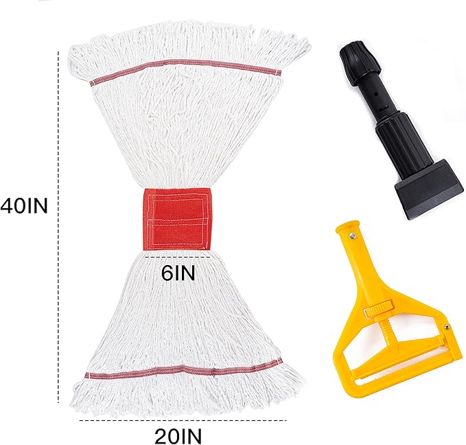 Matthew Cleaning Microfiber String Mop Heavy Duty Commercial Wet Mop Head Replacement,Excellent Absorbency,Premium Launderability,Reusable for Home,Commercial and Industrial Use(White,6Pack)