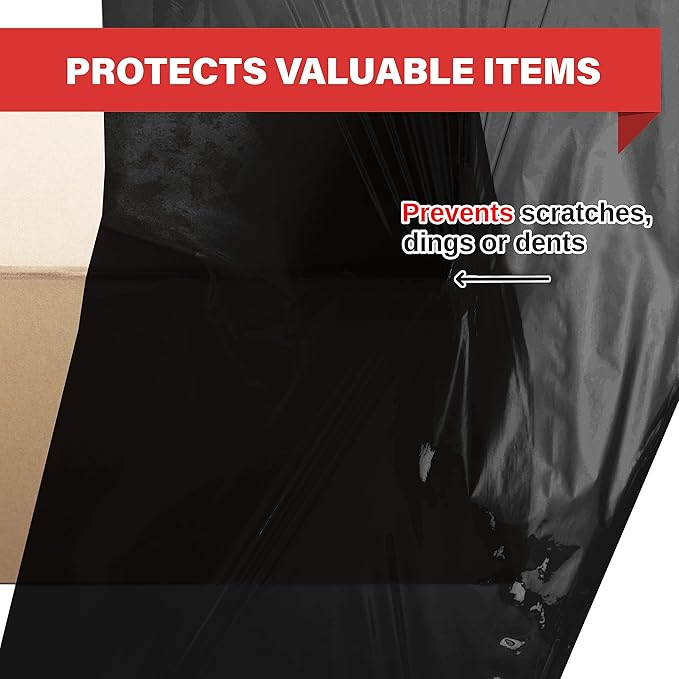 Black Stretch Wrap Industrial Strength Extra Thick 4 Pack 18" 1100 SqFt 80 Gauge (20 Micron) Shrink Wrap Roll for Moving Supplies, Furniture, Pallets, Plastic Wrap for Packing, Stretch Film