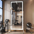 Hasipu Home Gym Mirror with Light 360° Swivel on Wheels, 75" x 32" Extra Large Full Length Rolling LED Mirror for Yoga Studio, Bedroom, Dancing Studio, White