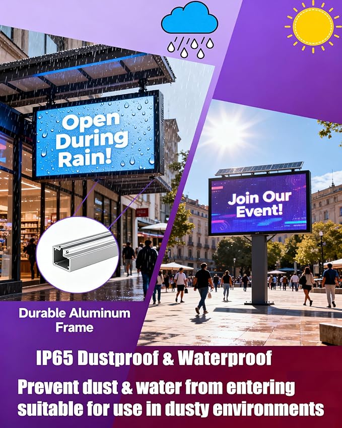 XSGD P6 Programmable Led Sign 40''x17''Outdoor LED Display, IP65 Waterproof Scrolling Digital Signage Displays, RGB Full Color LED Screen, WIFI Control Custom Images and Video for Business
