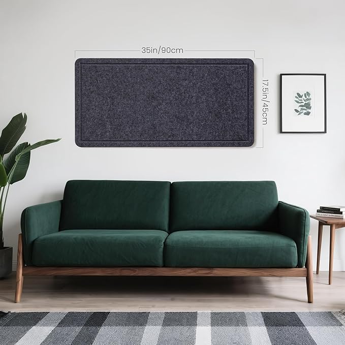 Bulletin Board, 35 x 17 1/2 inches Felt Board - Decorative Pin Board, Cork Board Alternative for Wall, Foldable Self-Adhesive Vision Board Prayer Board with 20 Pushpins Dark Gray