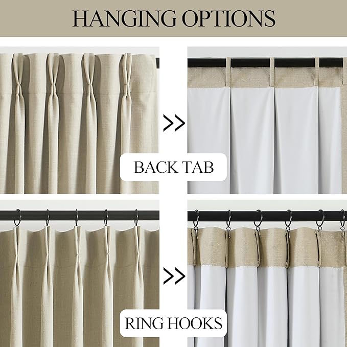 Vision Home Sand Pinch Pleated Full Blackout Curtains Linen Blended Room Darkening Window Curtains 72 inch for Living Room Bedroom Thermal Insulated Pinch Pleat Drapes with Hooks 1 Panel 60" Wx72 L