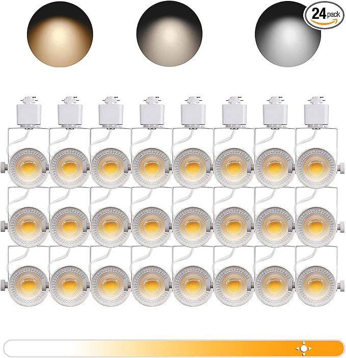 24PCS LED White Track Lighting with Advanced Replaceable GU10 Bulbs, Switchable 3CCT(3000K/4000K/6000K) and Dimmable Brightness(20%-100%), Versatile Ceiling Spotlight Fixtures for Any Space