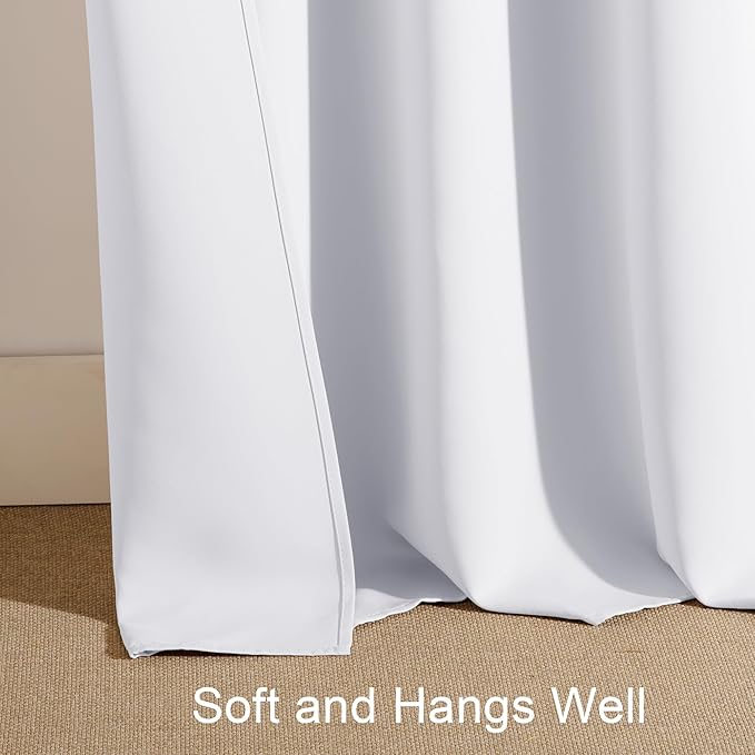 PONY DANCE Pure White Curtains - Window Treatments Home Decor Thermal Insulated Curtain Drapes Light Filter Low Shading Effect for Bedroom & Kitchen, 42 W x 54 L, 2 Pieces