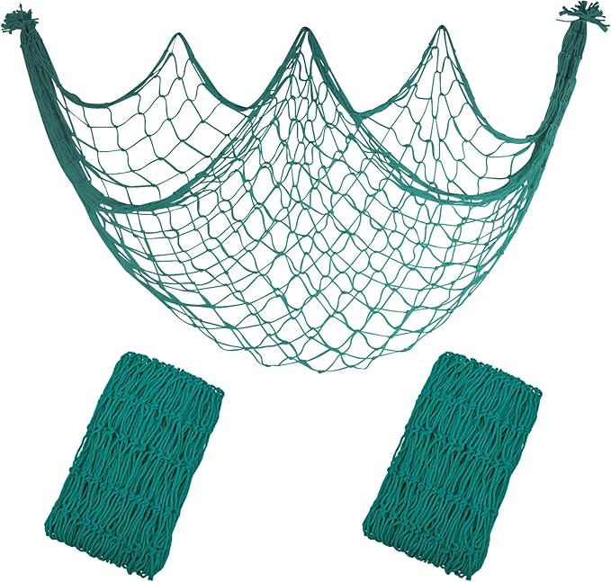 2 Pack Fish Net Decorations - 80x40 Inch Aqua Fishing Net Decor for Under The Sea Hawaiian Beach Themed Party, 3mm Thick Natural Cotton Versatile Nautical Netting for Party Wall Table Ceiling Decor