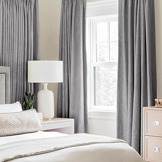 MIULEE Linen Blackout Curtains and Drapes 100% Room Darken Thermal Insulated Grommet Window Panels with Coating 2 PCs W 42 x L 63 inches Grey