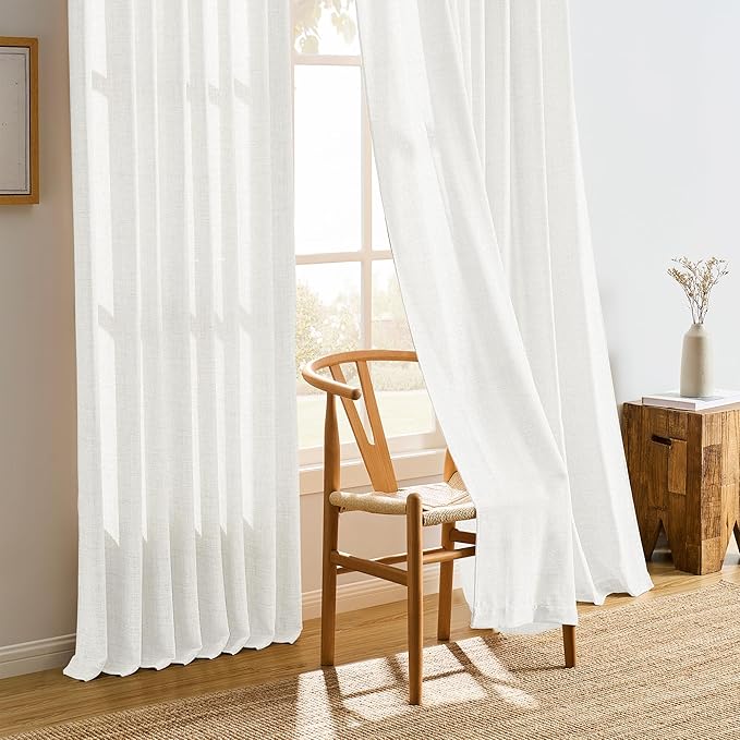RAIN CITY White Curtains 105 Inches Long 2 Panels Set, Memory Trained Pinch Pleated Semi Sheer Privacy Curtain with Hooks, Back Tab Window Drapes for Living Room Hoom Office 50 x 105 Inch