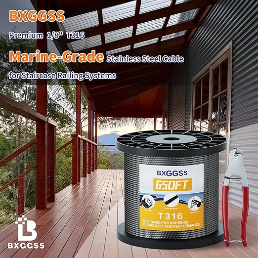 1/8 T316 Black Stainless Steel Cable – 650FT Heavy Duty Wire Rope for Cable Railing Kit and Hardware – Black Coated, Rustproof, Flexible for Outdoor and DIY Applications