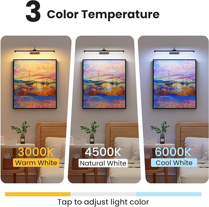 24" Picture Light with 8000mAh Battery - Black Operated Wireless Wall Sconce with Remote & Timer for Large Paintings, Photo, Canvas & Artwork