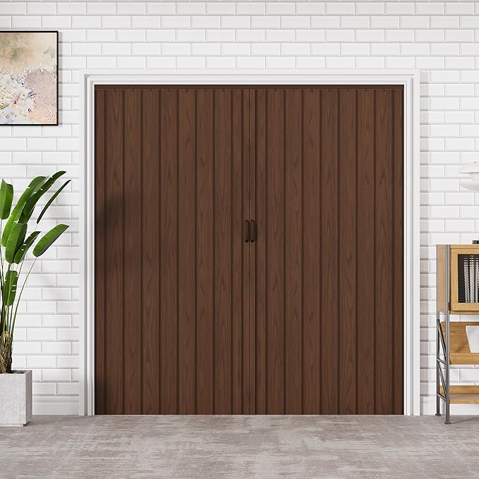 61"-72" x 80" Accordion Doors Interior - Three Installation Options, Vinyl PVC Bifold Accordion Closet Doors, Includes Door & Mounting Hardware, Handle, Temporary Folding Door for Doorway, Walnut