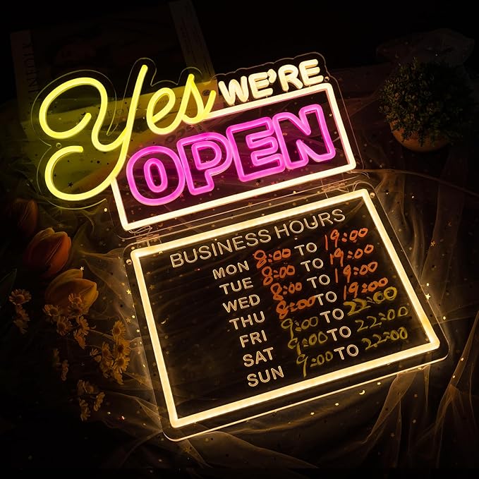 MissAudrey Yes! We Are Open Neon Signs for Business with Cycle Timer, 16.5"*19.4" LED Open Neon Sign for Wall Decor, USB Power with Business Hours Lights Up Sign for Bar Coffee Shop Restaurant Club