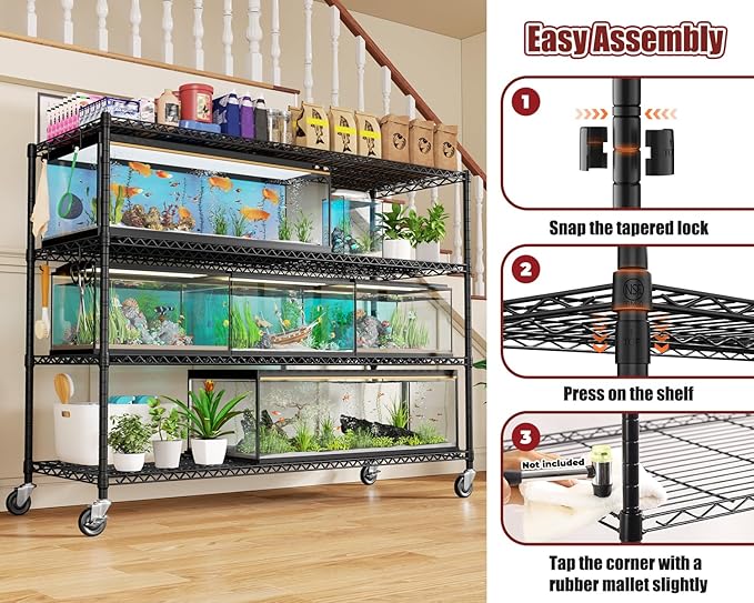 PrimeZone 60" W x 24" D x 76" H Heavy Duty Wire Storage Shelves with Wheels, 4 Tier Adjustable NSF Certified Garage Shelving Unit, Rolling Metal Organizer Shelf Rack for Warehouse, Pantry, 2 Packs