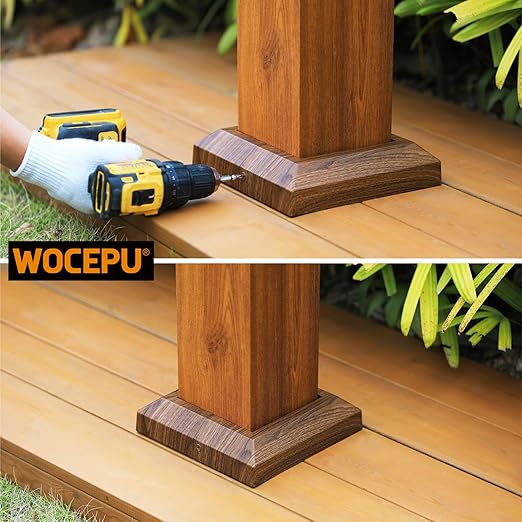 1 pcs 6"x6" (Actual: 5.5"x5.5") Aluminum Deck Post Base Cover, for Deck railings, Stairs, Patios, Porches Split Deck Post Skirt (Walnut Wood)