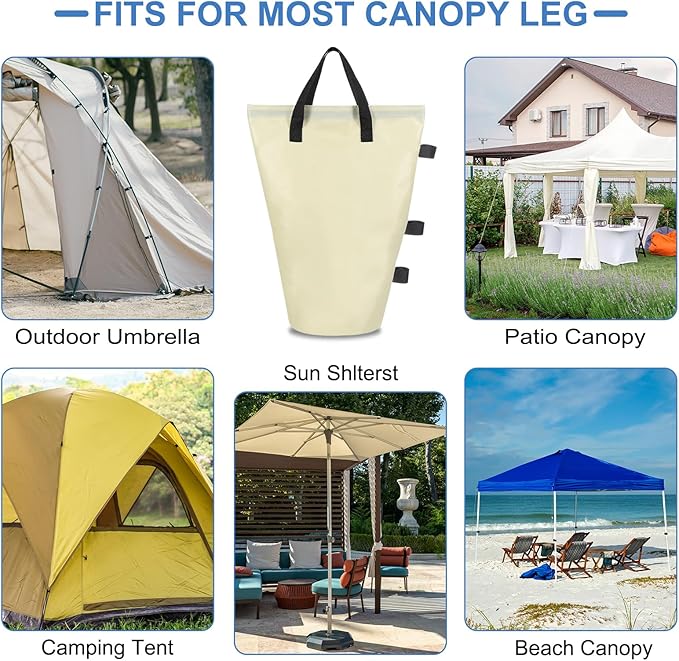 PATIKIL Canopy Weight Sand Bags, 4 Pack 112 Lbs Total Extra Large Weights Bags Waterproof Tent Leg Weights Sandbags for Outdoor Canopy Tent Sun Shelter Patio Ladder Beige (18x9")